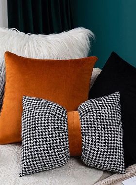 black white houndstooth bowknot throw pillow sofa solid