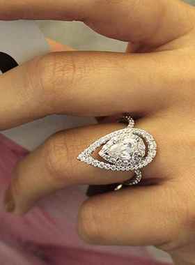 Silver Color Gorgeous Women Wedding Rings Double Pear Shape