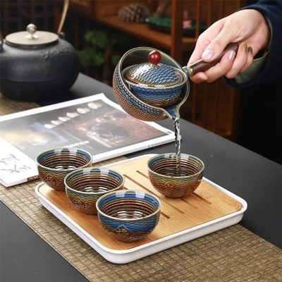 Ceramic Teapot With Wooden Handle Side-Handle Pot Household