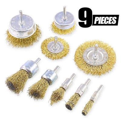 9pcs/lot Brass Brush Wire Wheel Brushes Die 9 Sizes Coated W