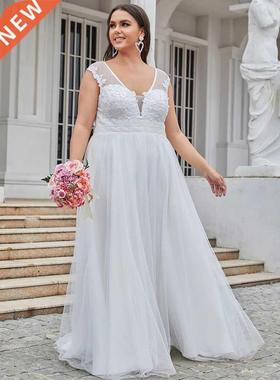 Plus size Wedding dresses long A-LINE V-neck Lace sleeveless