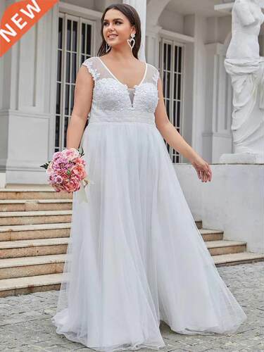 Plus size Wedding dresses long A-LINE V-neck Lace sleeveless