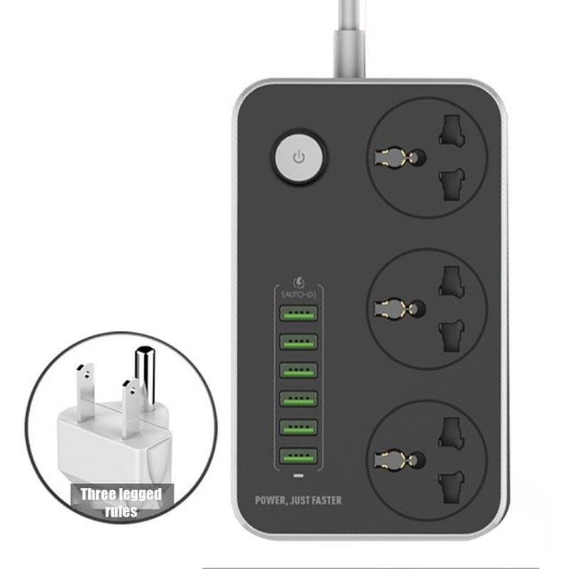 3 Round Pin US Plug Power Strip Switch 2 M cable Universal O