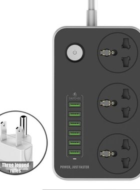 3 Round Pin US Plug Power Strip Switch 2 M cable Universal O