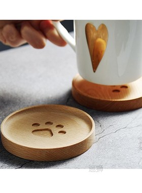 Cute Cartoon Cat Paw Wooden Coaster Pad Milk Tae Coffee Cup