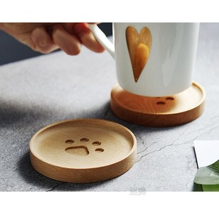 Cute Cartoon Cat Paw Wooden Coaster Pad Milk Tae Coffee Cup