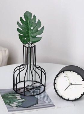 Geometric Glass Iron Dried Flower Vase Pot Home Living Room