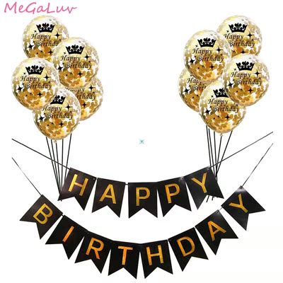 Gold Confetti Happy Balloons 12inch Inflatable Balloon latex
