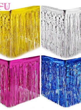 Gold Foil Fringe Table Skirt Metallic Tinsel Curtain Silver