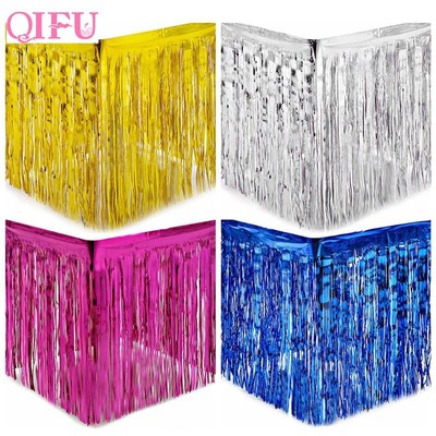 Gold Foil Fringe Table Skirt Metallic Tinsel Curtain Silver