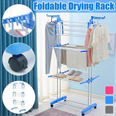 3 Tier Drying Rack Reinforced Frame Coat Rack Bedroom Clothi