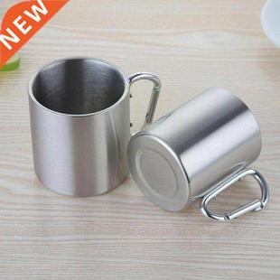 220ml Camping Cup Travel Steel Carabiner Hook Handle Mug