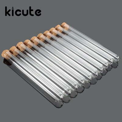 Kicute 10pcs/pack Lab Glass Test Tube With Cork Stoppers 15x