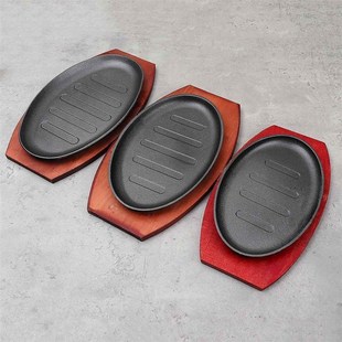 3 Sizes Cast Iron Steak Fajita Sizzling Platter Plate BBQ G