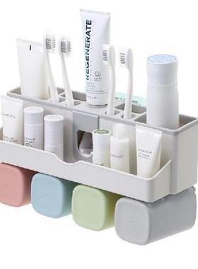 With 4 Pieces Cup Toothbrush Holder Wall Mount Toothpaste