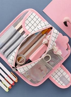 Large Capacity Pencil Bag Canvas Pencil Case 3 Compartments