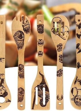 5PCS Cooking Tool Sets for Halloween Bamboo Wood Wok