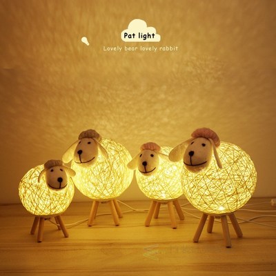 Dropshipping Sheep LED Night Light Hand-woven lampshade moon