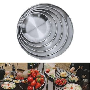 5 Pack Stainless Steel Dinner Plates Silver Dining Plate