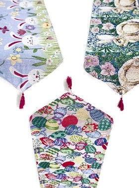 Easter Rabbit Egg Printed Linen Table Runner Tablecloth Plac