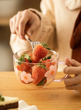 500ml Japanese Glass Milk Mug With Spoon Flower Pattern Brea