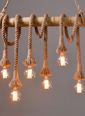 Industry Loft Chandelier Bamboo heamp rope droplight Restaur