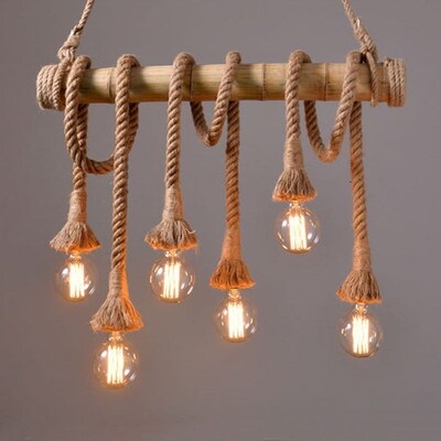 Industry Loft Chandelier Bamboo heamp rope droplight Restaur