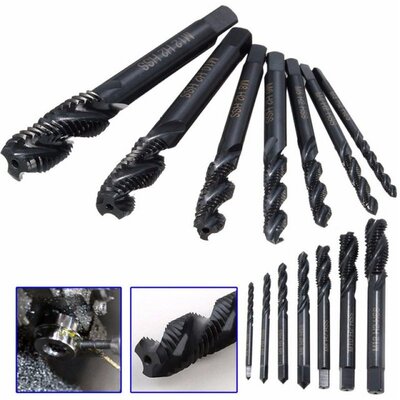 7Pcs M3-M12 HSS Metric Spiral Flute Screw Drill Nitriding HS