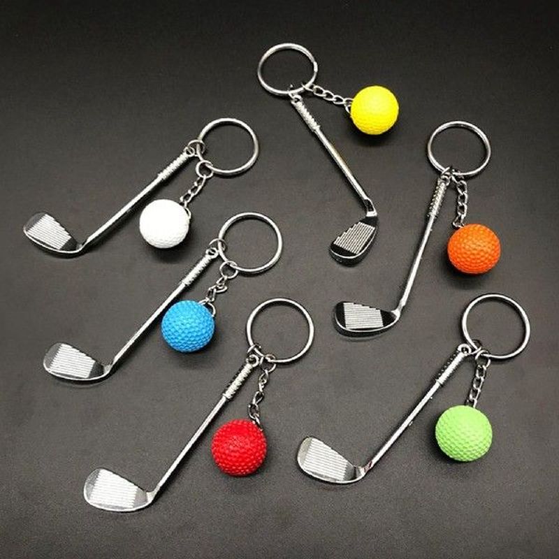 10Pcs Mini Golf Club Ball Pendants Keychains Keyrings Fans