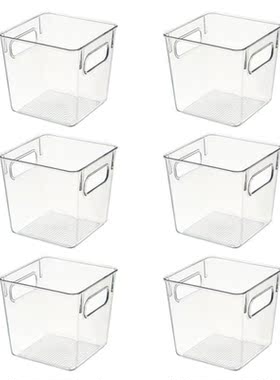 Set of 6 Refrigerator Storage Bins with Handle, Plastic Orga