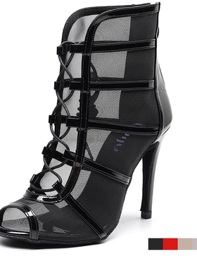 Woman High Top Latin Dance Shoes Red Black Ballroom Dance Bo