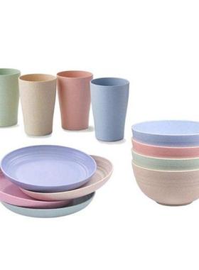 Wheat Straw Dinnerwares Set with Cup Dinner Plate Bowl Set R