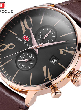 Men's waterproof belt Watch手表多功能石英男表皮表带