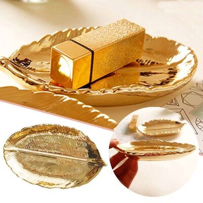 Small Golden Leaf Tray Ceramic Decorative Gold Trinket Dish