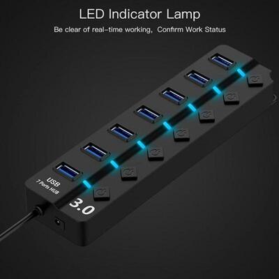 Powered USB 3.0 Hub USB Data Splitter Individual Switches US