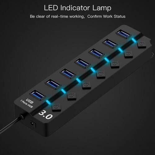 Powered USB 3.0 Hub USB Data Splitter Individual Switches US