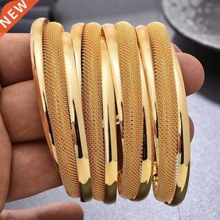 4pcs/lot Dubai Gold Color Bangles For Women Vintage Bride W