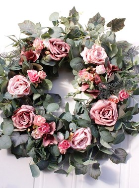 22inch Artificial Roses Front Door Wreath Handcrafted Wreath