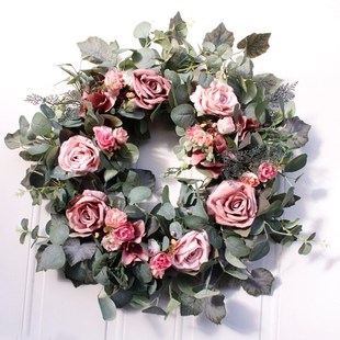 22inch Artificial Roses Front Door Wreath Handcrafted Wreath
