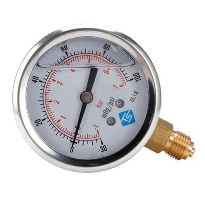 GLYCERINE FILLED PRESSURE VACUUM COMPOUND GAUGES 68mm DIAL -