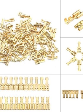100Pcs/Set 4.8/6.3mm Female Crimp Terminal Connector Gold Br