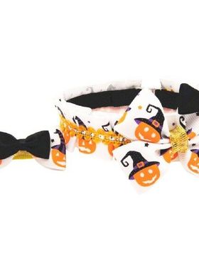 Halloween Pumpkin Collar And Leash Set With Bow Tie Dog