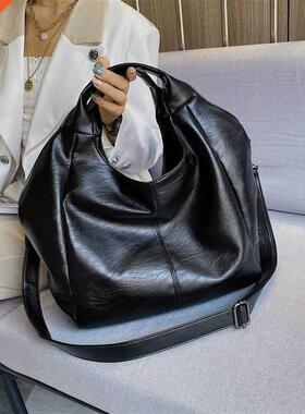 Simple Leather Women Half Moon Bags Large Capacity Hobo Shop