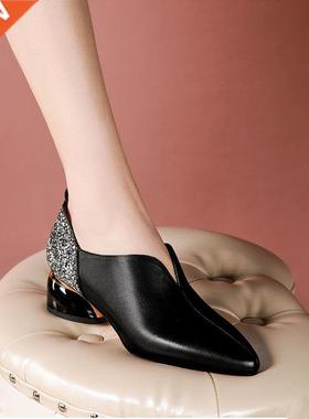 FHANCHU 2022 Spring Office Work Shoes Woman,Square Mid Heels