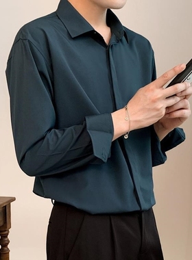 Korean Fashion New Drape Shirts for Men Solid Color Long Sle