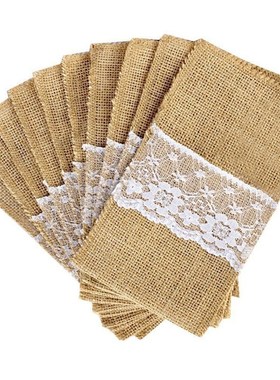 50 pcs Natural Jute Cutlery Knives and ks Cutlery Set Silver