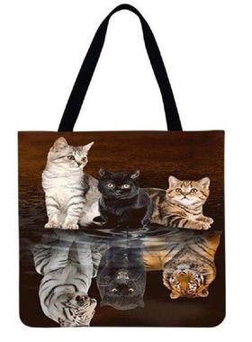 Cats Printed Shoulder Shopping Bag Women Casual Ladies