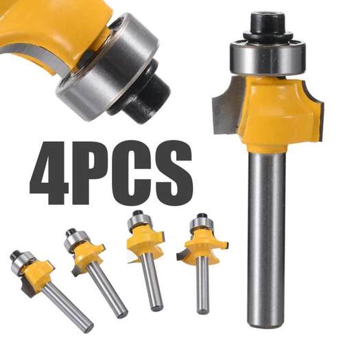 4pcs 1/4 Shank Round Over Router Bit Set 1/2 3/8 1/4 1/8