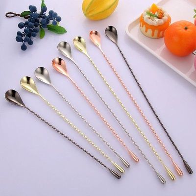 1Pc Long Handle Stainless Steel Spiral Cocktail Spoons