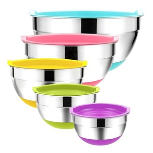 5Pcs Stainless Steel Mixing Bowls 18-26cm Diameter Metal Nes
